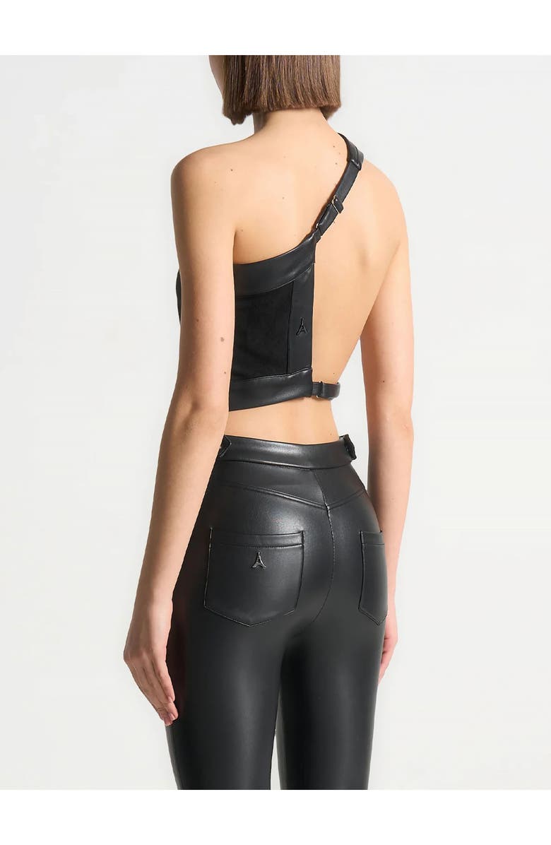 Manière De Voir Suede & Leather Asymmetric Backless Top, Alternate, color, Black