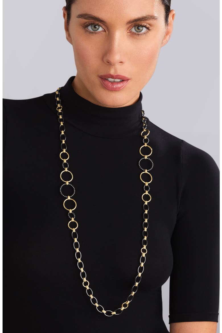 Meridian 18K Gold and Black Ceramic Link Long Necklace, Alternate, color, GOLD/ BLACK CERAMIC