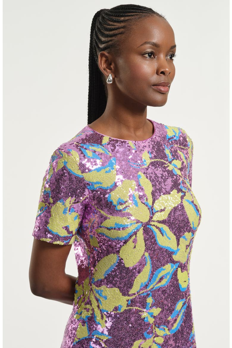 Sequin Floral Shift Minidress, Alternate, color, PINK MULTI