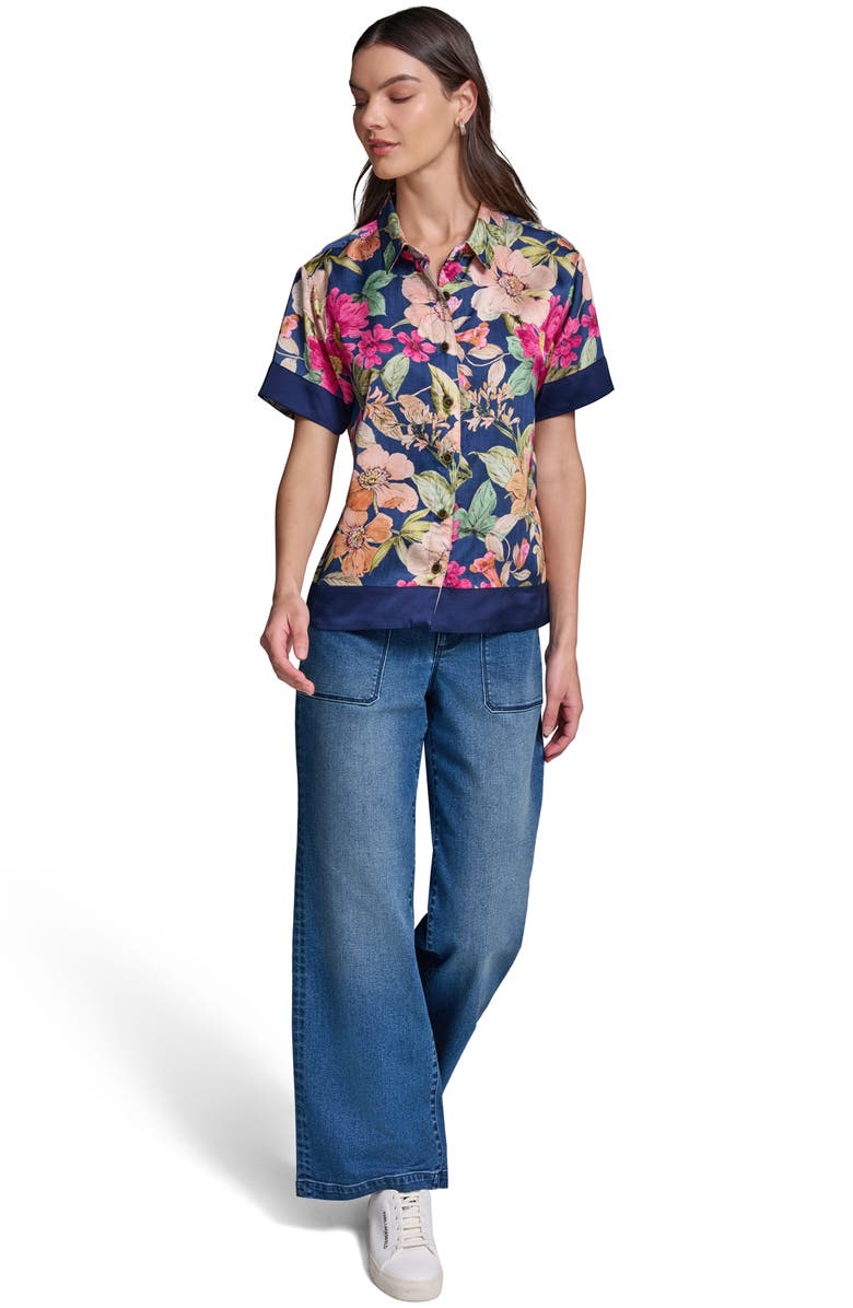 KARL LAGERFELD PARIS Floral Short Sleeve Button-Up Shirt, Alternate, color, Currant/ Light Blush Multi
