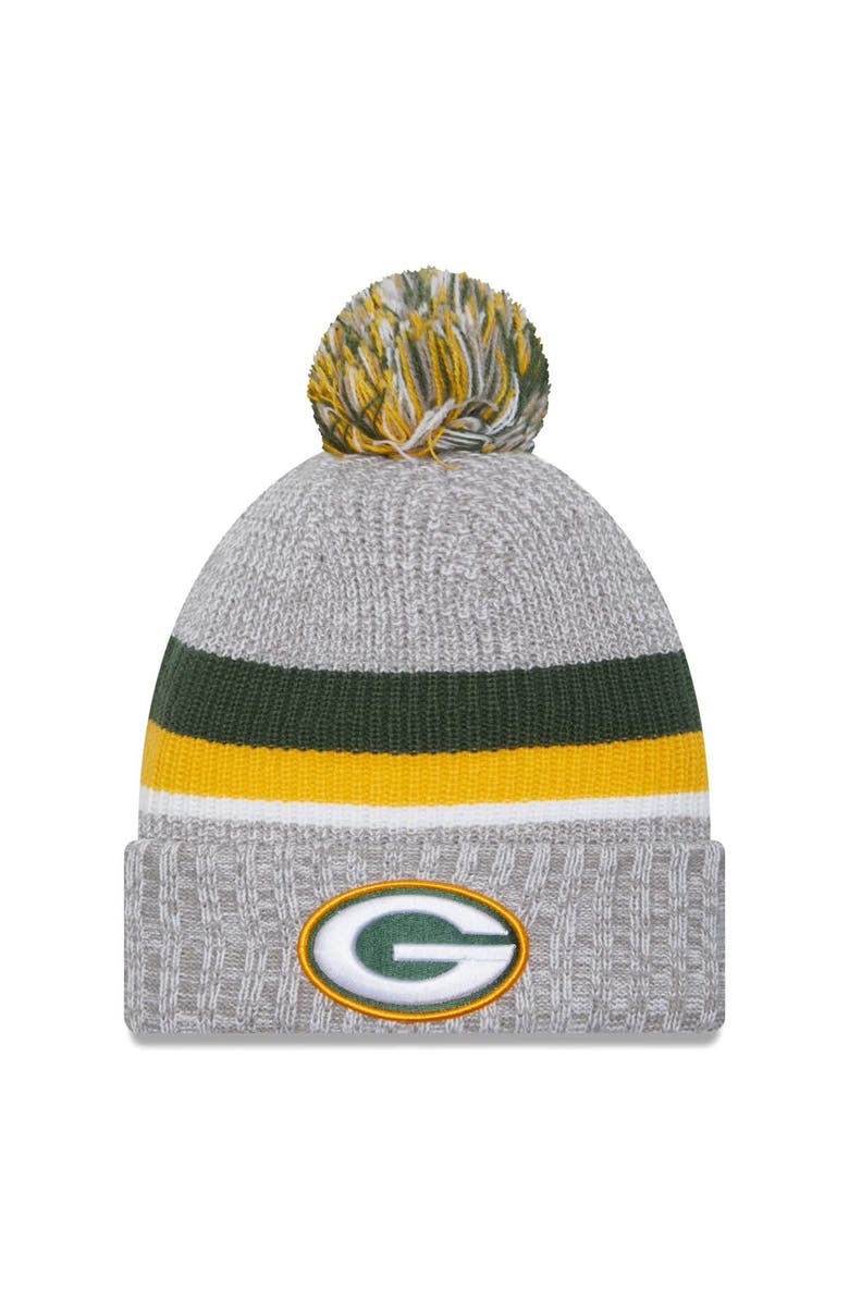 New Era Men's New Era Heather Gray Green Bay Packers Cuffed Knit Hat with Pom, Main, color, 