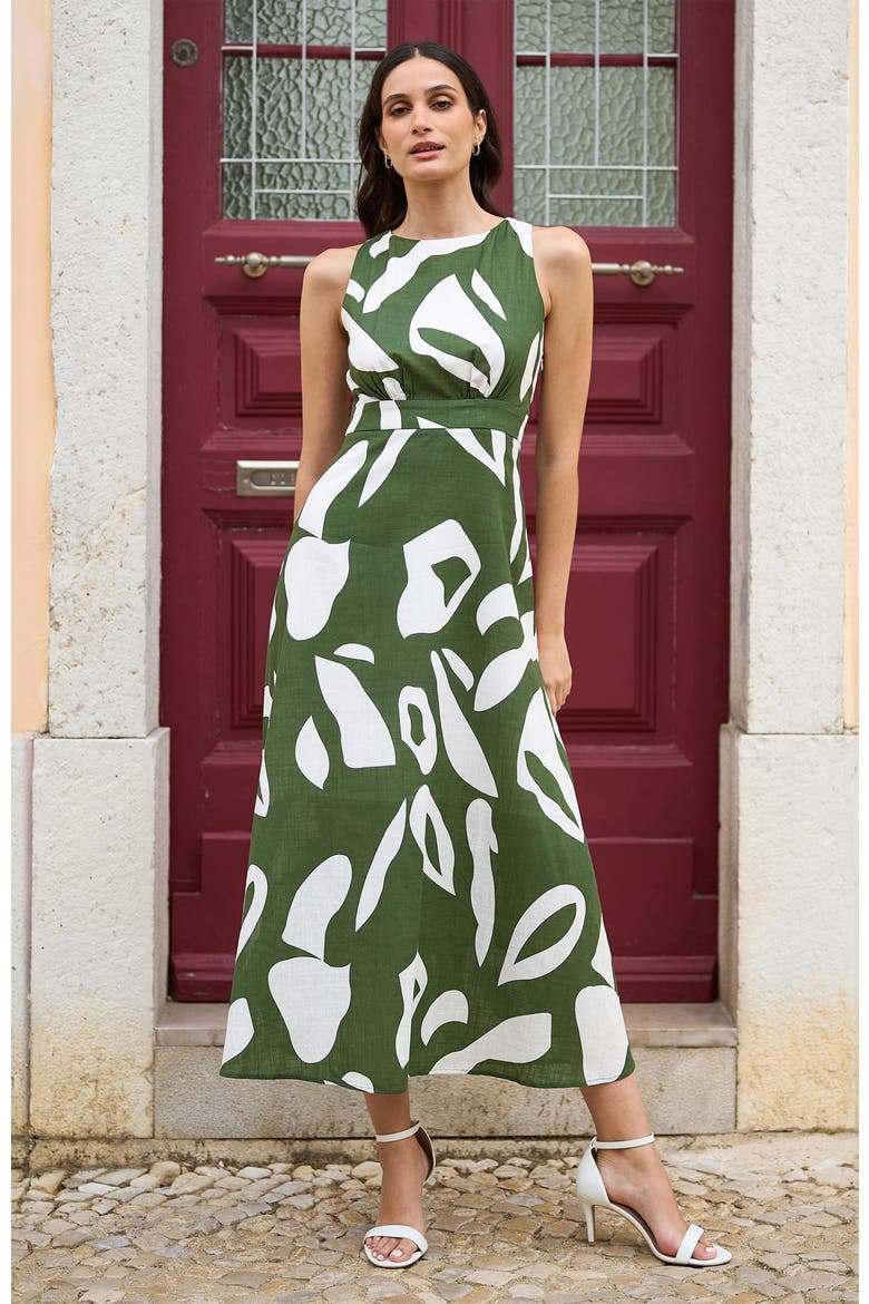 Cotton Abstract Print Maxi Dress, Alternate, color, Green