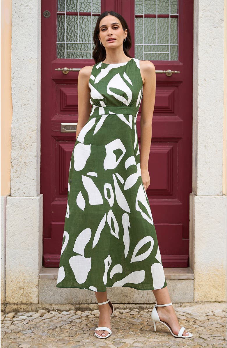 Yumi Cotton Abstract Print Maxi Dress, Alternate, color, Green