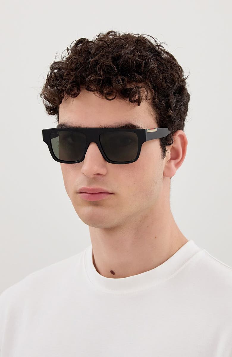 Gucci 53mm Rectangular Sunglasses, Alternate, color, Black