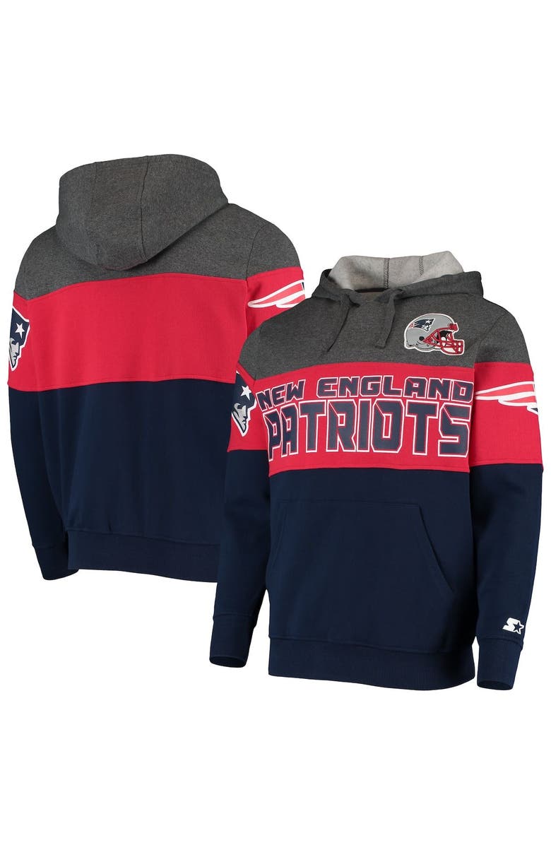 STARTER Men's Starter Heathered Gray/Red New England Patriots Extreme Fireballer Pullover Hoodie, Alternate, color, Heather Gray