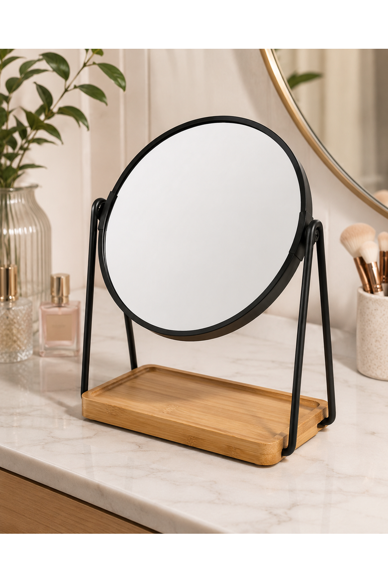 Dual Side Mirror With Wood Tray, Alternate, color, Black