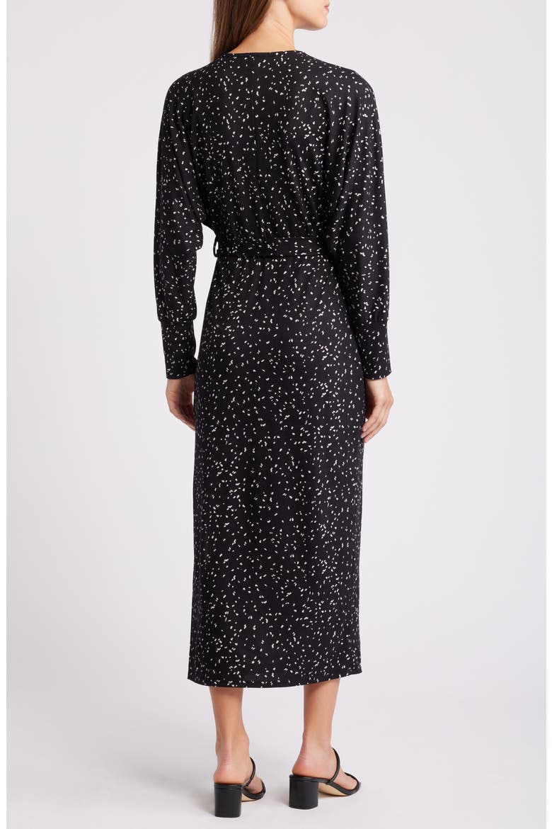 Long Sleeve Faux Wrap Dress, Alternate, color, BLACK