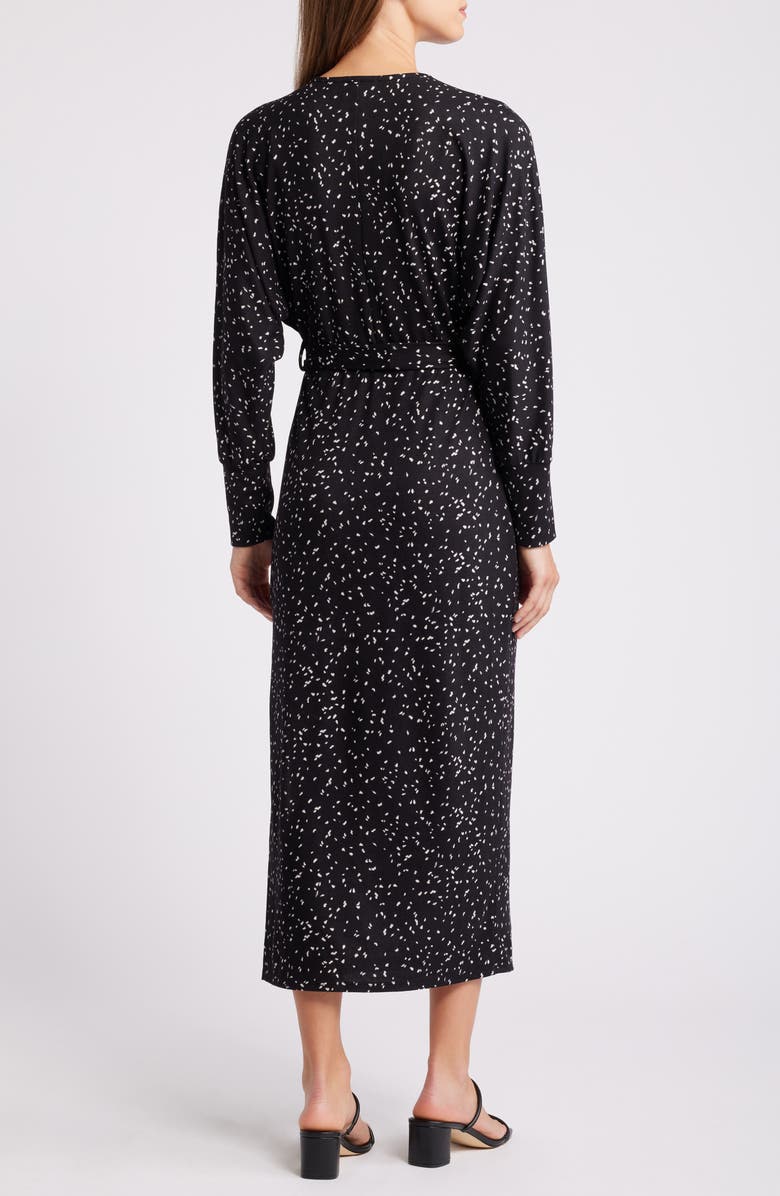 Loveappella Long Sleeve Faux Wrap Dress, Alternate, color, Black