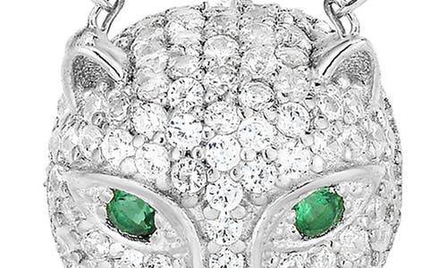 Sphera Milano Rhodium Plated Sterling Silver Pave Cz Panther Pendant Necklace In Metallic