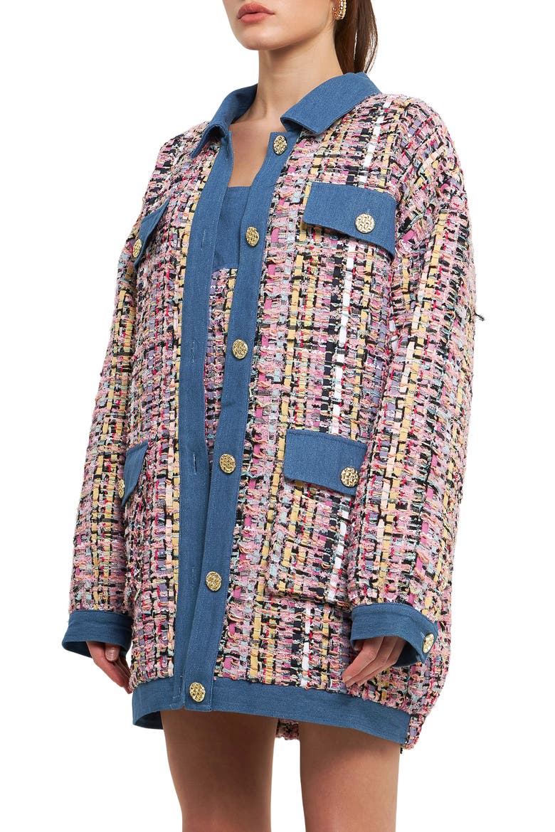 Tweed & Denim Oversize Shacket, Alternate, color, PINK MULTI