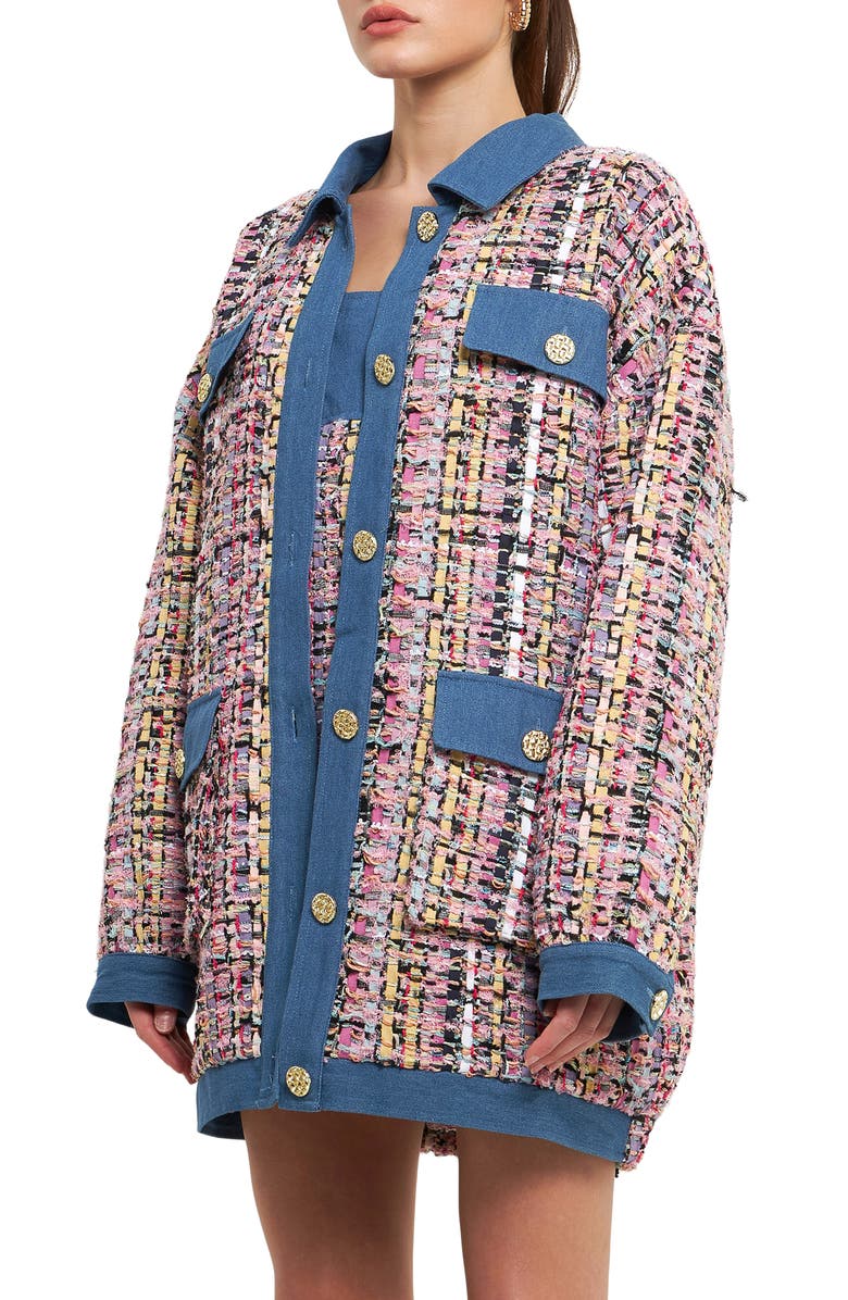 Endless Rose Tweed & Denim Oversize Shacket, Alternate, color, Pink Multi