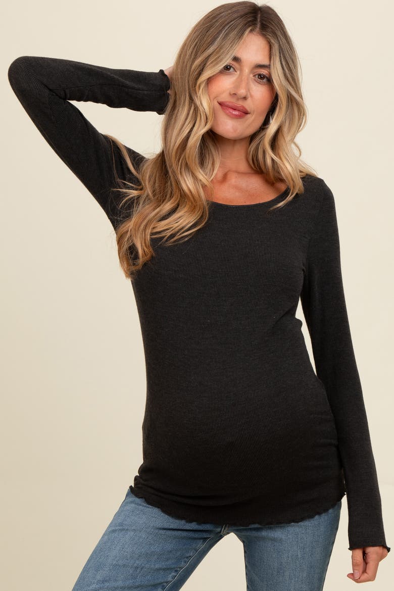 Ribbed Knit Long Sleeve Lettuce Hem Top, Alternate, color, Charcoal Grey