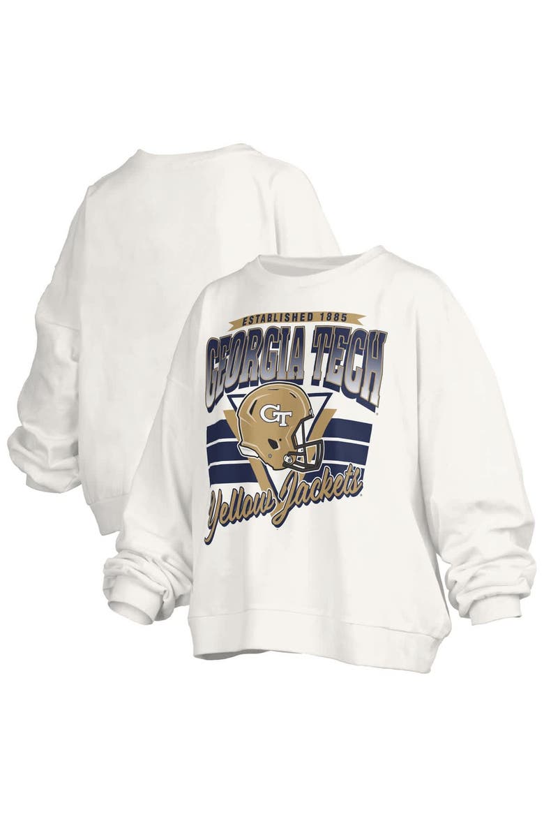 Women's Pressbox White Georgia Tech Yellow Jackets Oversized Janice Retro Waist-Length Pullover Sweatshirt, Alternate, color, White