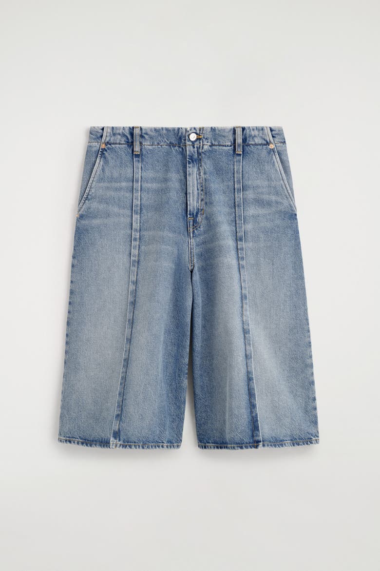 Pintucked Denim Culottes, Alternate, color, BLUE