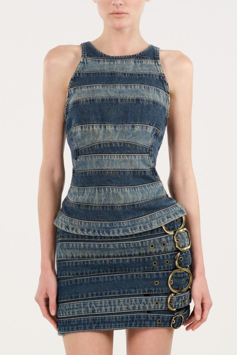 Halter Neck Denim Blouse, Alternate, color, Indigo Bkue