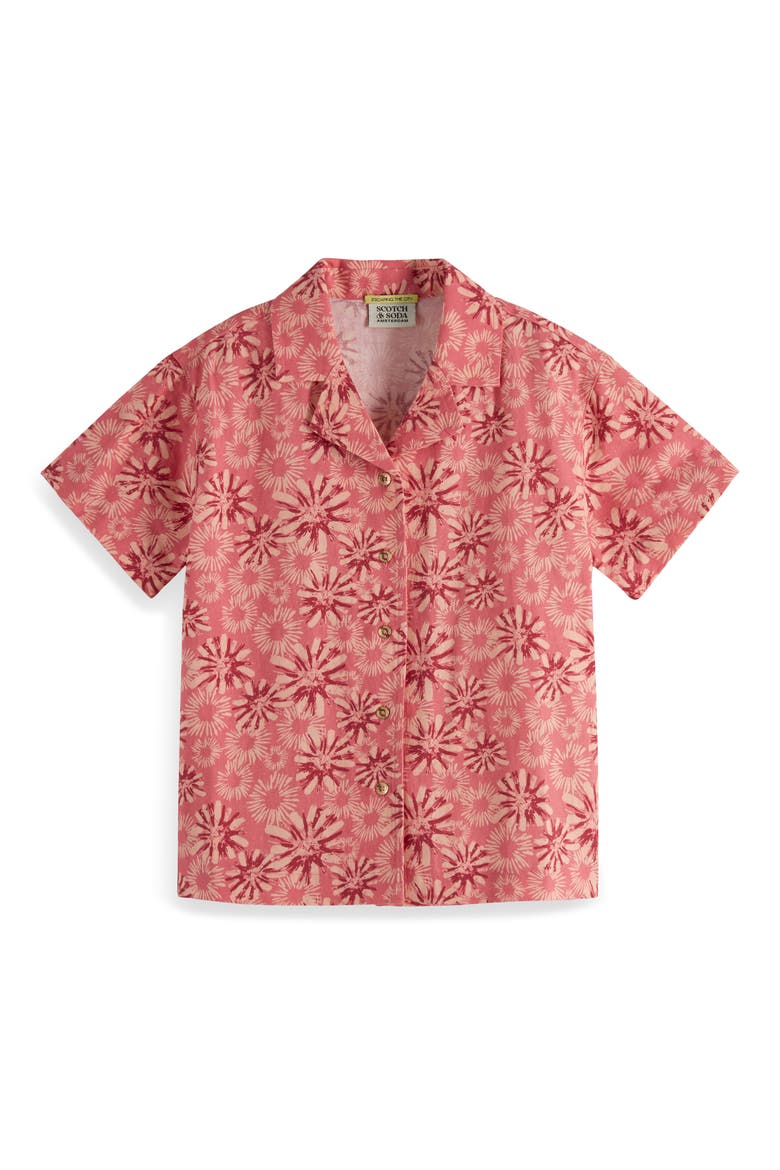 Kids' Floral Short Sleeve Cotton & Linen Button-Up Shirt, Main, color, 7971 ABSTRACT FLORA