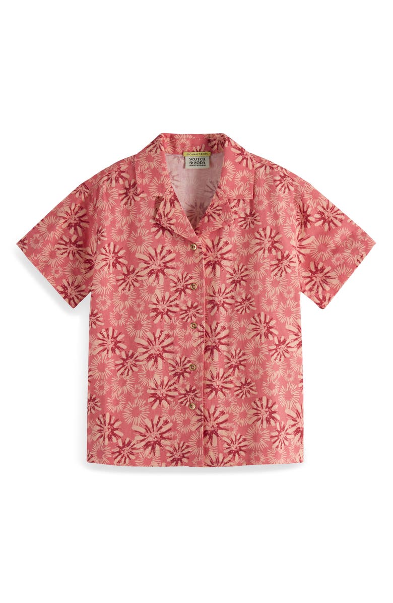 Scotch & Soda Kids' Floral Short Sleeve Cotton & Linen Button-Up Shirt, Main, color, 7971 Abstract Flora
