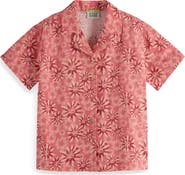 Scotch & Soda Kids' Floral Short Sleeve Cotton & Linen Button-Up Shirt