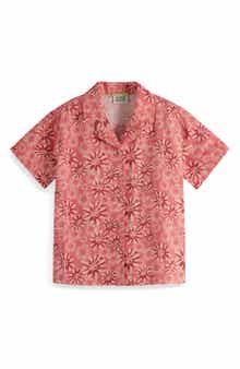 Kids' Floral Short Sleeve Cotton & Linen Button-Up Shirt
