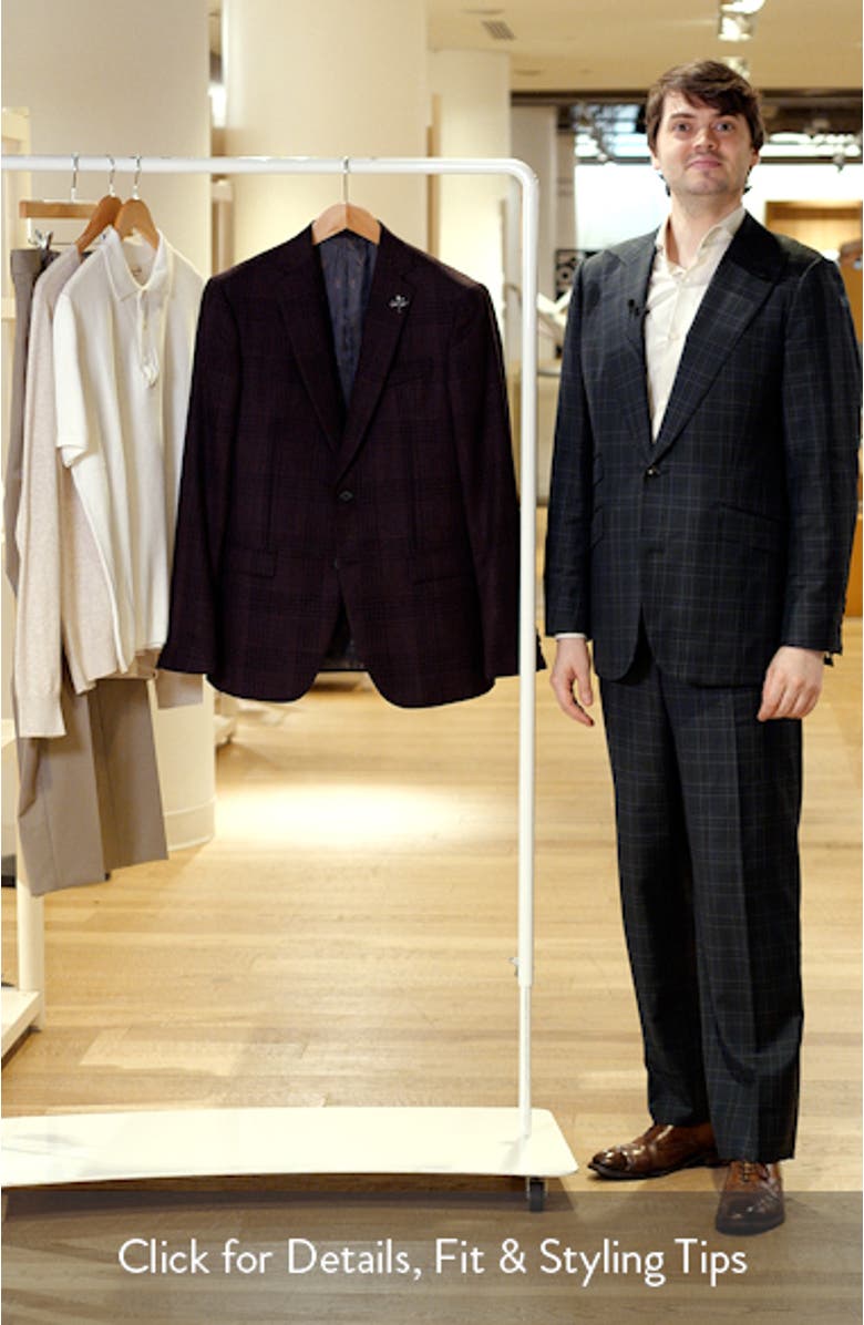 Bleeker Purple Shadow Check Slub Wool Blend Sport Coat, sales video thumbnail