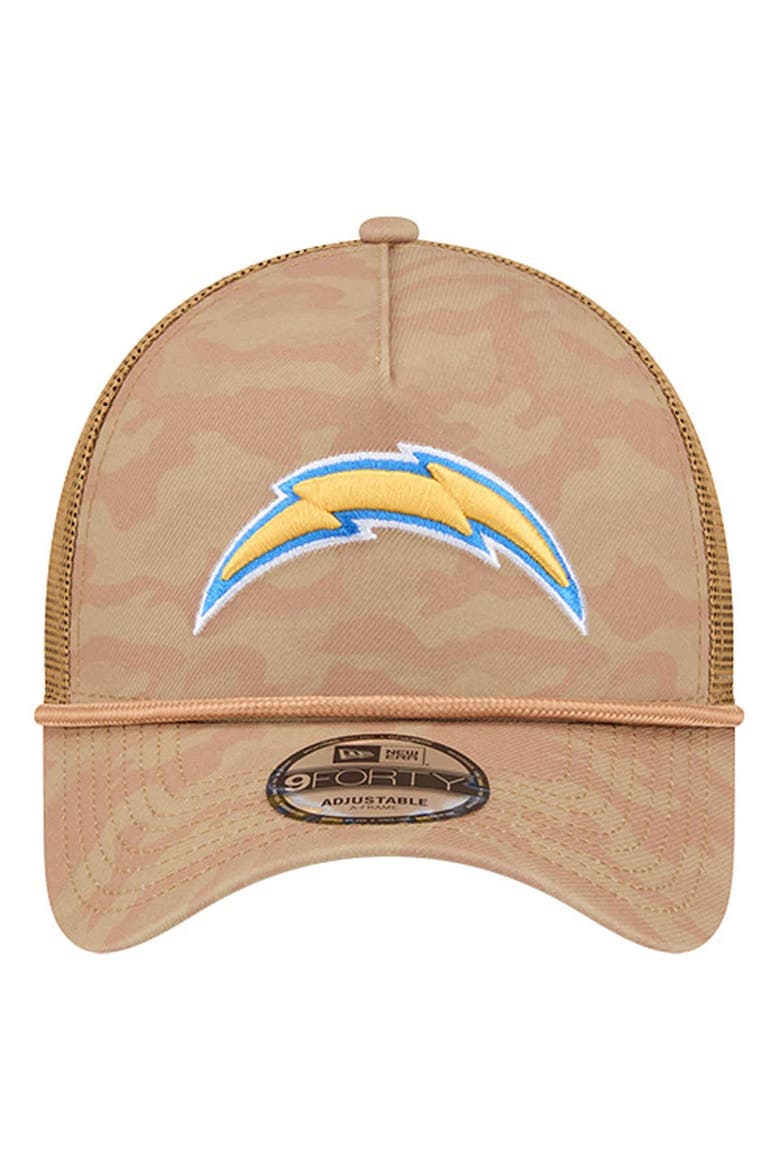 Men's New Era  Tan Los Angeles Chargers Wheat Camo 9FORTY Adjustable Hat, Alternate, color, Tan