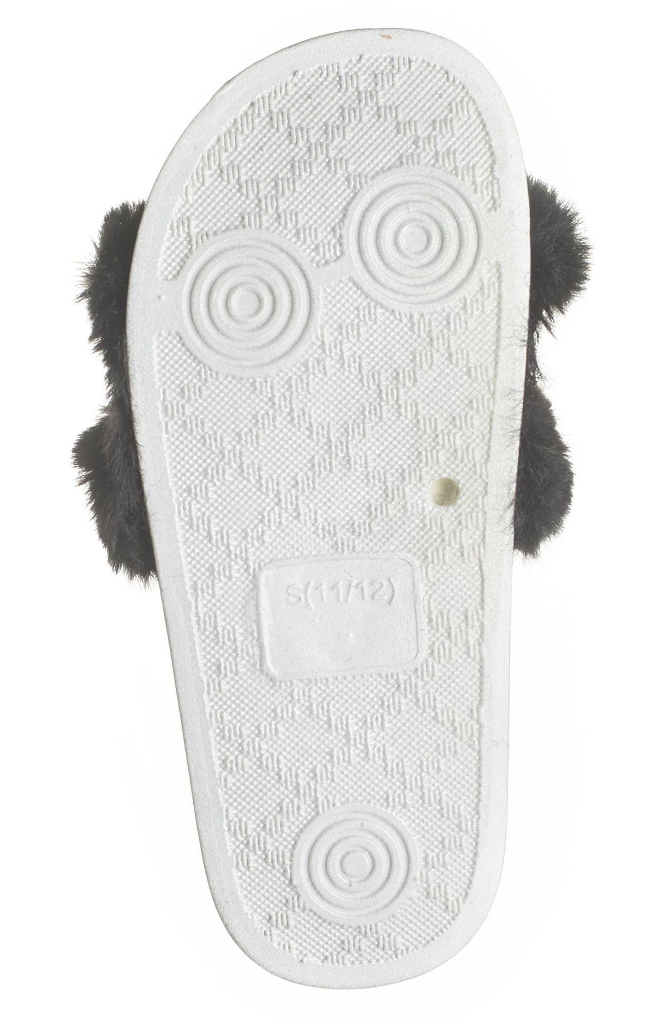 bebe Rhinestone Logo Faux Fur Slide Sandal, Alternate, color, 