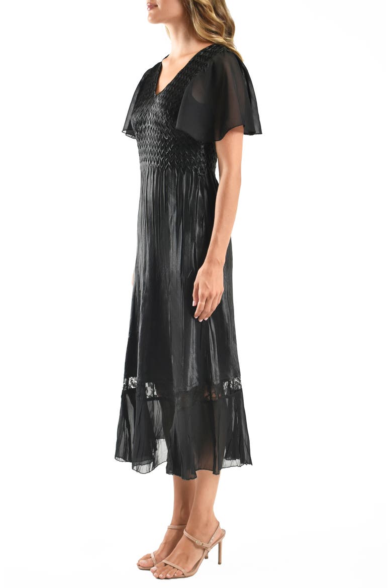 Charmeuse & Chiffon Cocktail Dress, Alternate, color, BLACK