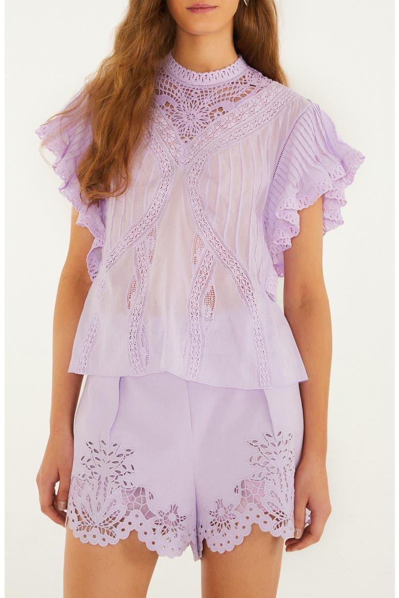 Lace Ruffle Sleeve Organic Cotton Top, Main, color, LILAC