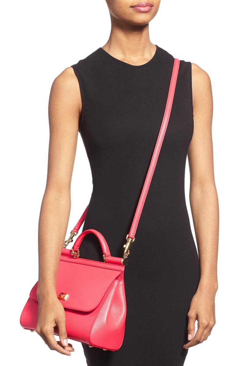 Dolce&Gabbana 'Small Miss Sicily' Leather Satchel, Alternate, color, Hibiscus