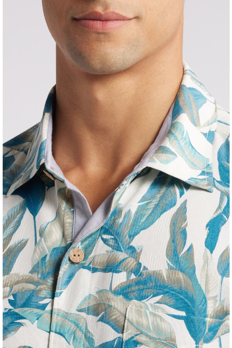 Frond Valley Print Short Sleeve Silk Button-Up Shirt, Alternate, color, SANDSTONE