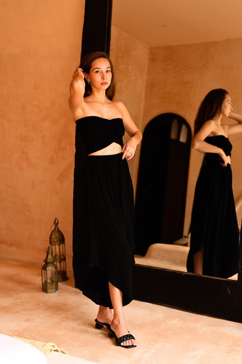 Winona Smocked Tube Top & Asymmetrical Pants Set, Alternate, color, Black