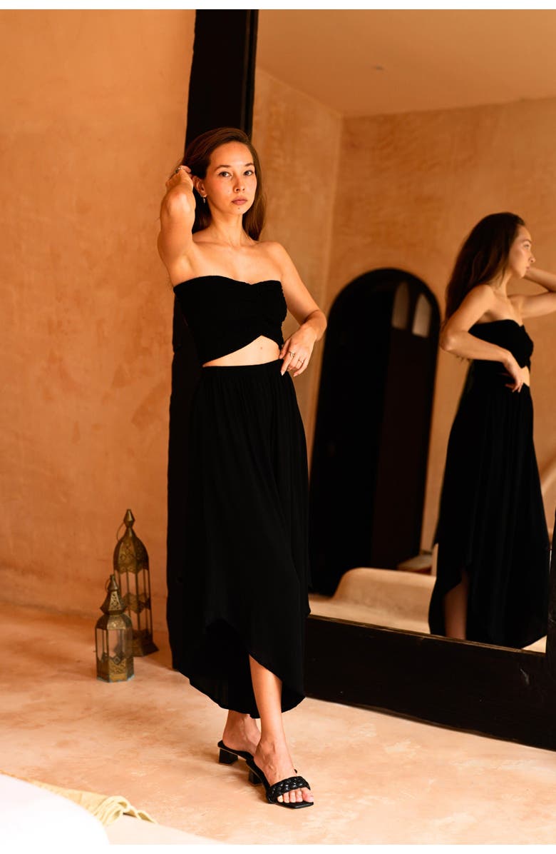 PINK HALEY Winona Smocked Tube Top & Asymmetrical Pants Set, Alternate, color, Black