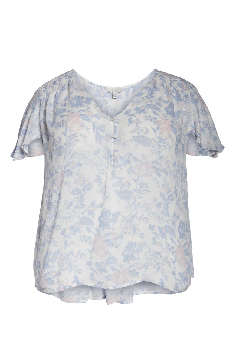 Lucky Brand Flutter Sleeve Print Top, Alternate, color, 