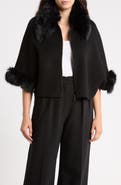 La Fiorentina Faux Fur Trim Wool Cape