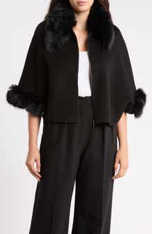 Faux Fur Trim Wool Cape