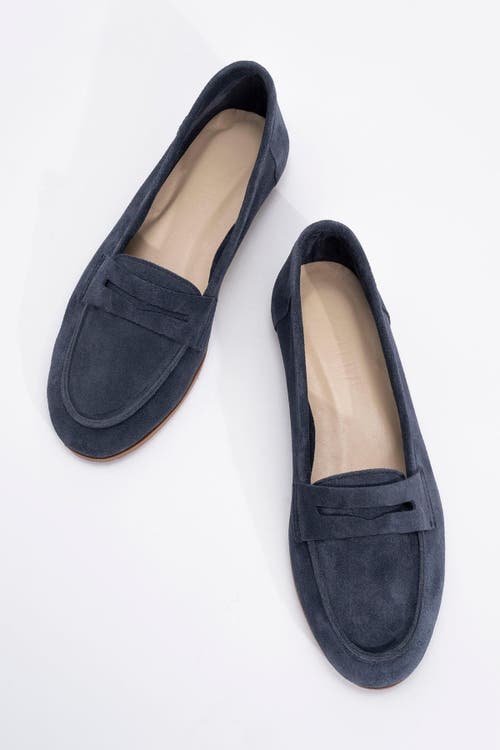 Forever & Always Shoes Dorothy Leather Loafer In Navy Suede Leather