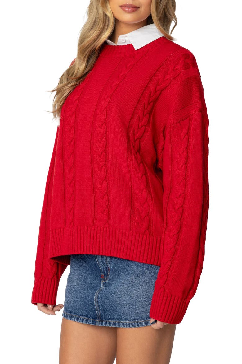 Acacia Oversize Cotton Cable Sweater, Alternate, color, RED