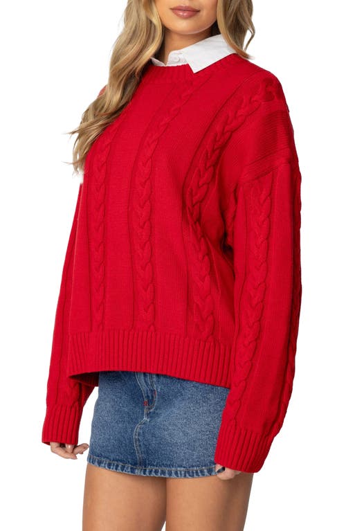 Shop Edikted Acacia Oversize Cotton Cable Sweater In Red