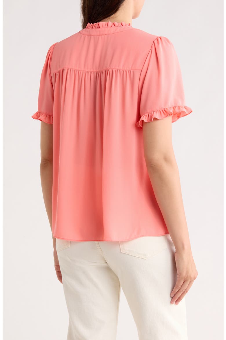 Ruffle Neck Short Sleeve Top, Alternate, color, CORAL