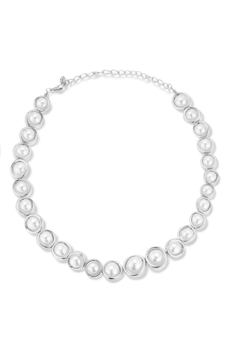 SPHERA MILANO Faux Pearl Necklace, Alternate, color, Silver