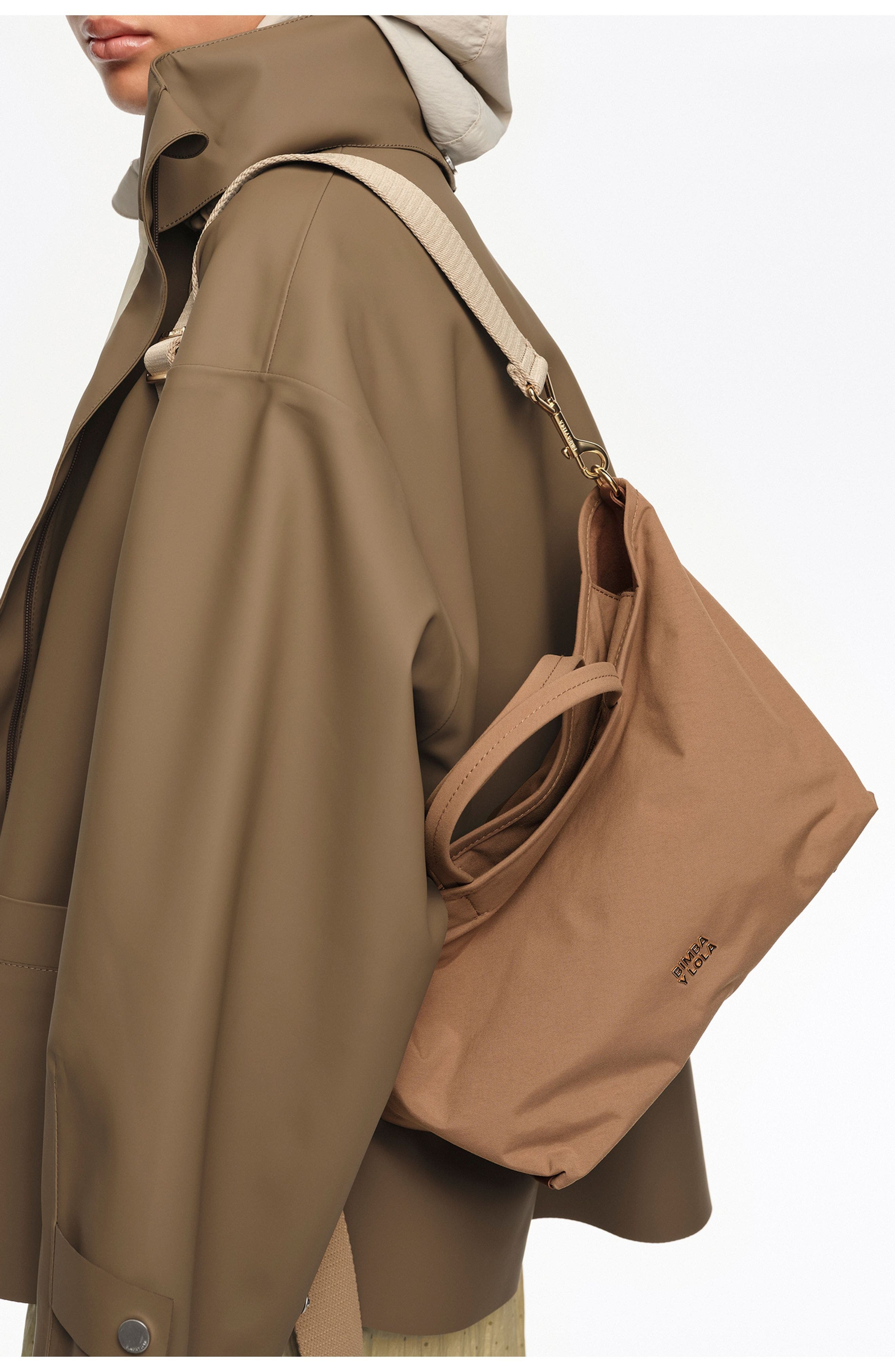 Bimba y Lola Medium Gabardine Shopper Bag, Alternate, color, Cinnamon