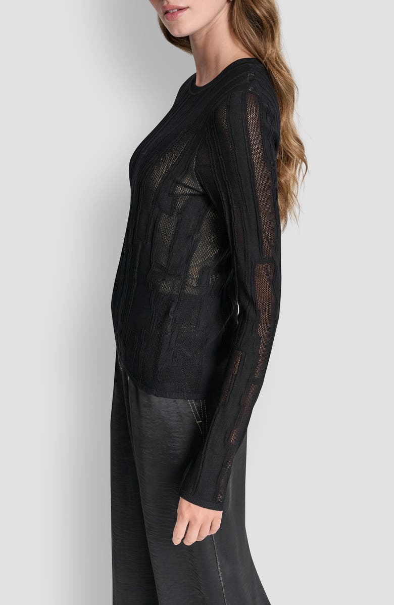 DKNY Mix Stitch Top, Alternate, color, Black/Travertine