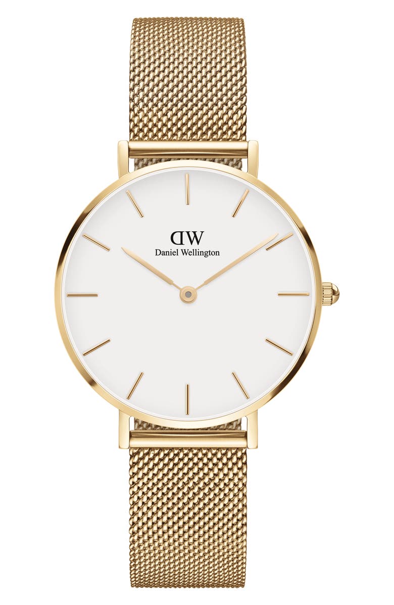 Daniel Wellington Petite Evergold Mesh Strap Watch, 32mm, Main, color, Gold/ Eggshell
