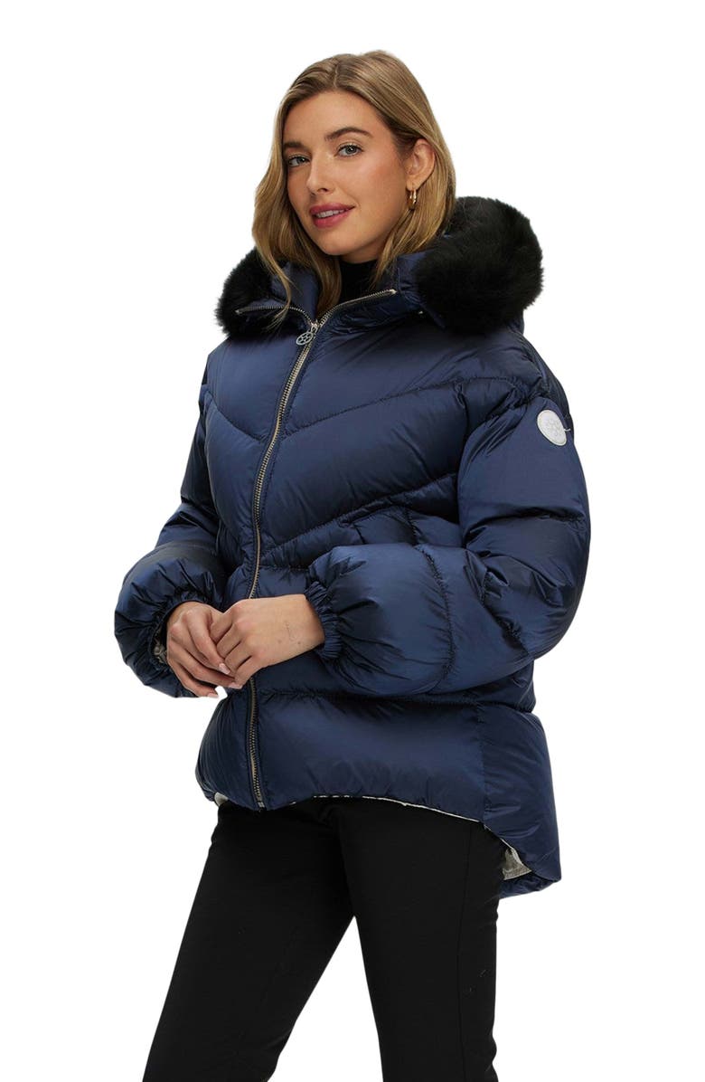GORSKI Apres-Ski High-Low Jacket With Toscana Detachable Trim, Alternate, color, Ocean Blue/Black