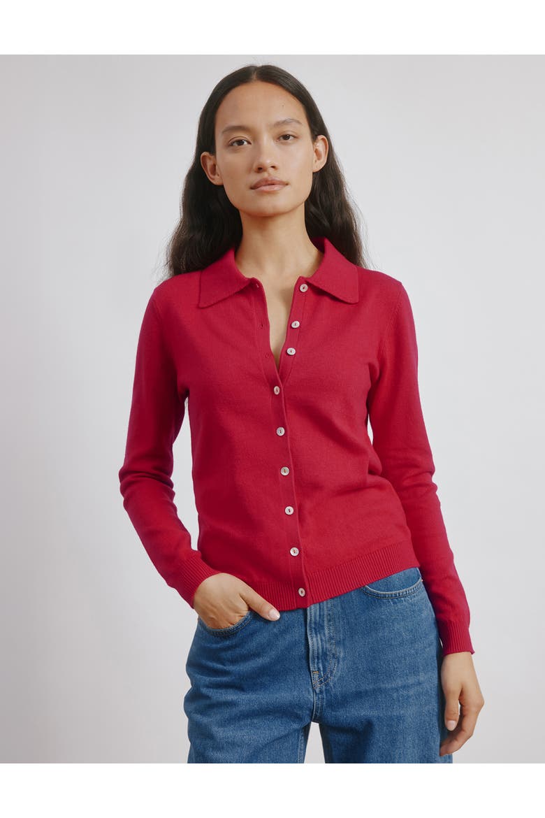 Button Through Polo Top, Main, color, Red