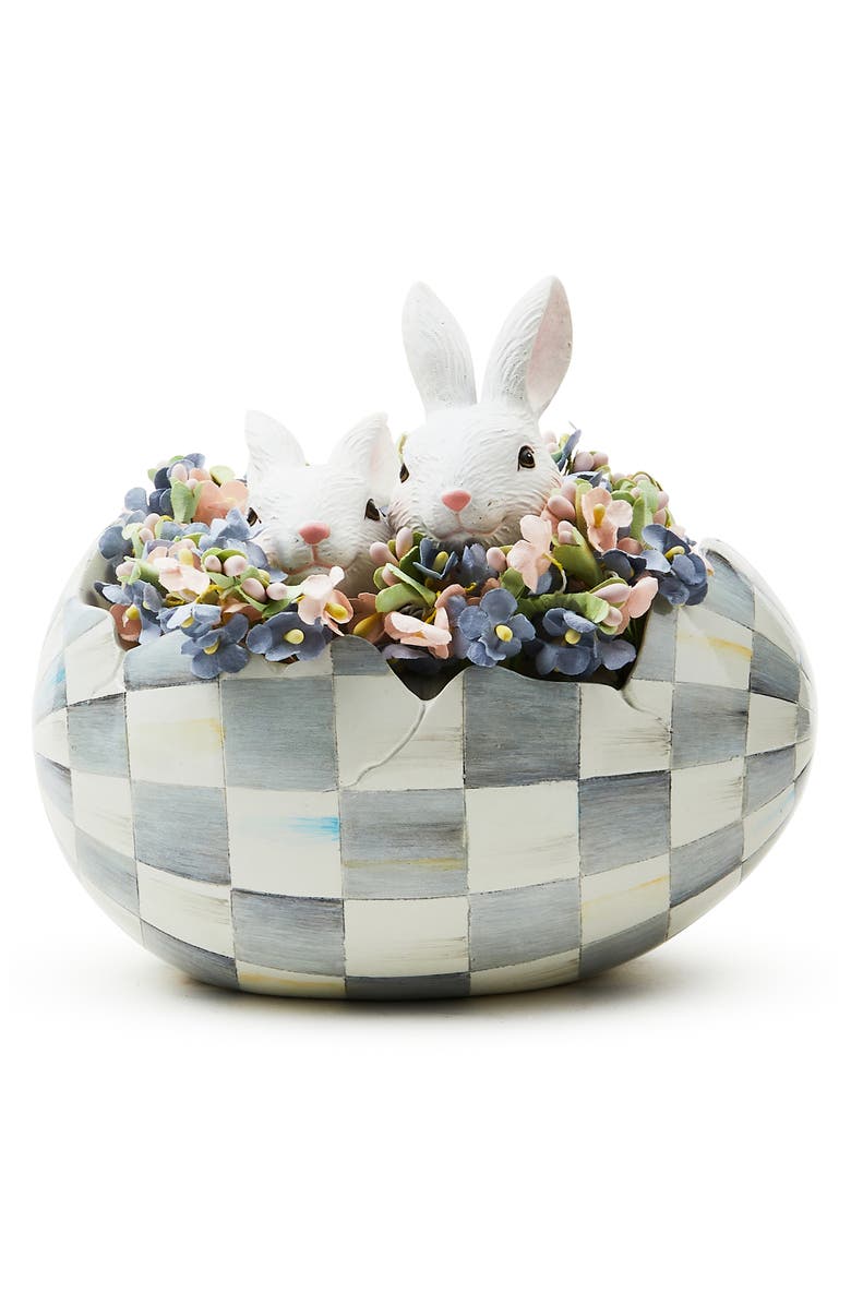 MACKENZIE CHILDS Cameo Check Peekaboo Bunny Egg Figurine, Main, color, Grey