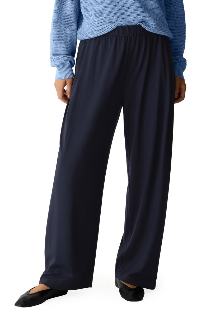 Eileen Fisher Ankle Straight Leg Jersey Pants, Main, color, Ink