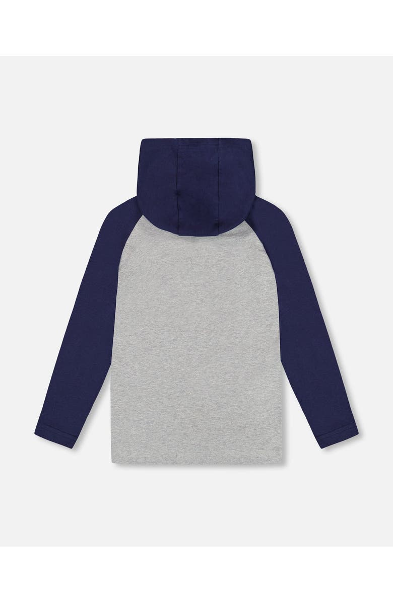 Deux par Deux Organic Cotton Jersey Hooded Raglan Sleeve Tee, Alternate, color, Navy Blue