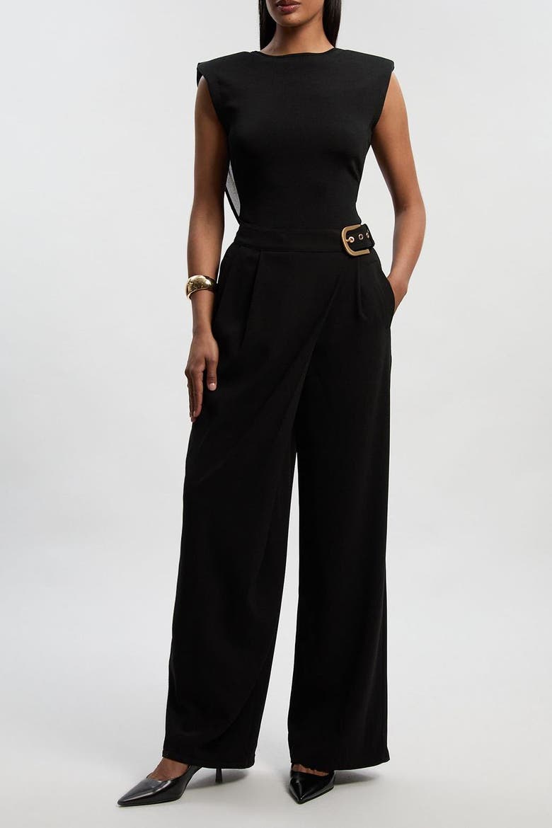 Tailored Crepe Buckle Trousers, Alternate, color, Black