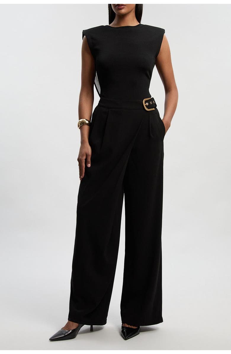 Karen Millen Tailored Crepe Buckle Trousers, Alternate, color, Black